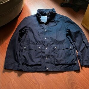 Target X Tom’s Navy Cotton Blend‎ windbreaker hidden hat men’s size L dark Blue